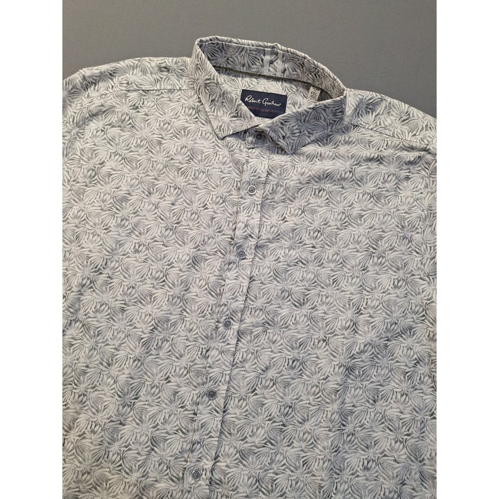 Robert Grahamâ Mens 4XL Slim White Floral Short Sleeve Linen Cotton Blend Beach